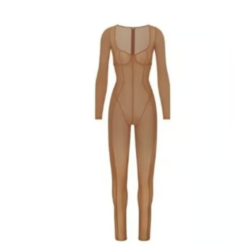 SKIMS Ultra Fine Mesh Catsuit One Piece Jumpsuit Mahogany 3X Underwire NWT